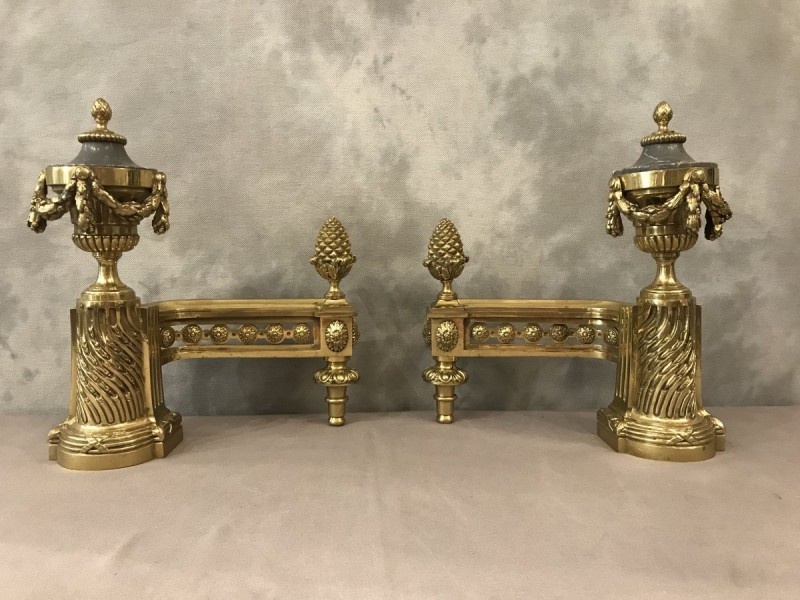 Pair of bronze and vintage marble tracks 19 th Louis XVI