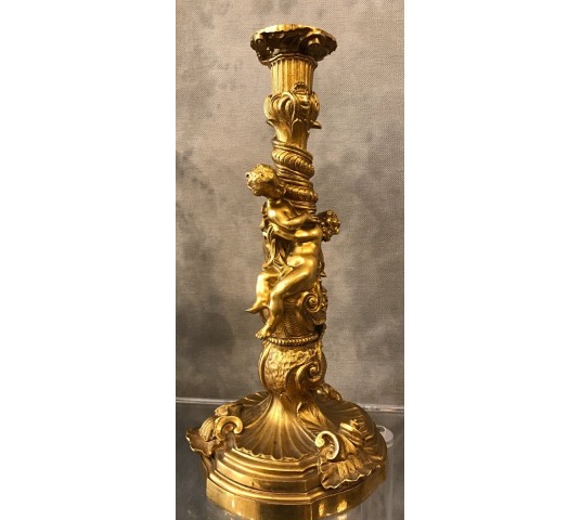 Ravant pair of torches of time 18th Louis XV in gilded bronze