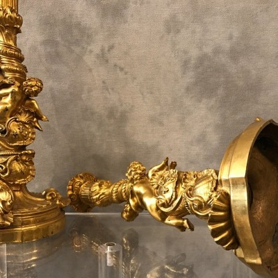 Ravant pair of torches of time 18th Louis XV in gilded bronze