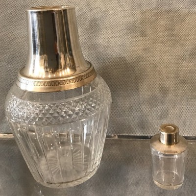 Verre à eau en cristal taillé et argent massif d'époque 19 ème