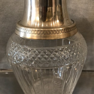 Verre à eau en cristal taillé et argent massif d'époque 19 ème