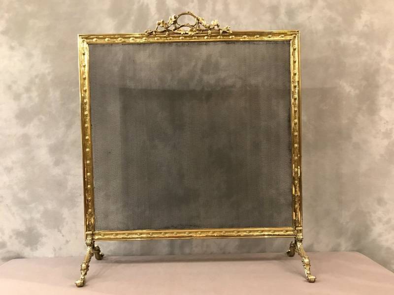 Pare fire screen of antique fireplace in brass and bronze epoch 19ème