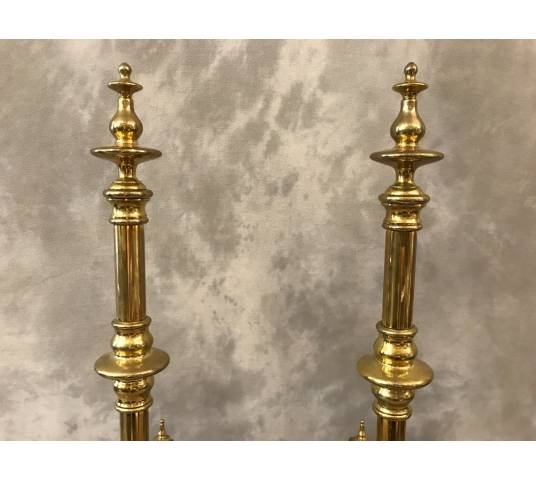 Beautiful chenets Bordelais in vintage brass 19th century