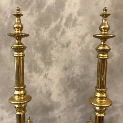 Beautiful chenets Bordelais in vintage brass 19th century