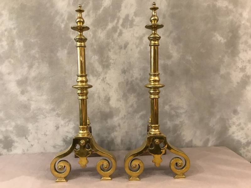 Beautiful chenets Bordelais in vintage brass 19th century