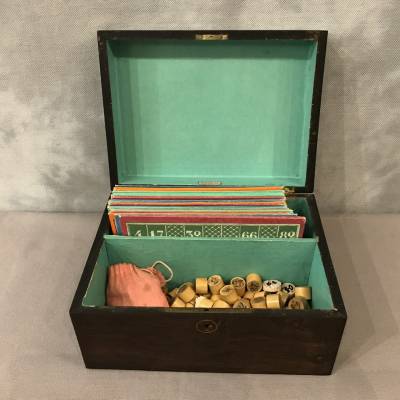 Jeu de loto ancien vers 1900 dans son coffret en bois d’acajou