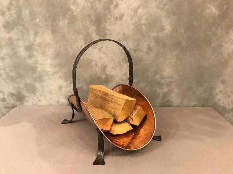 Panier à bois ancien en cuivre d'époque 19ème