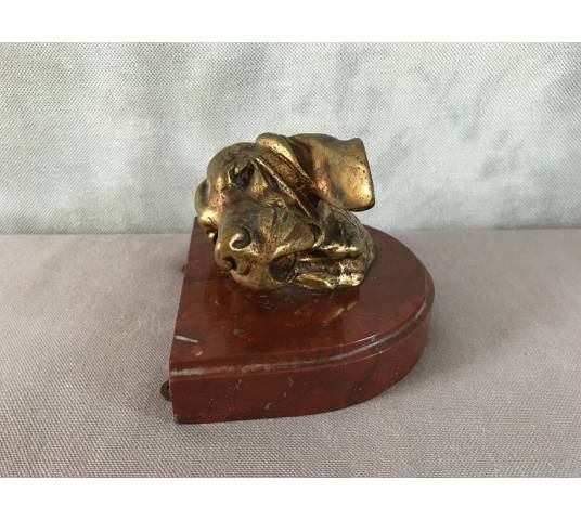 Bronze tête de chien sur socle en marbre d'époque 19 ème