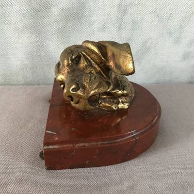 Bronze tête de chien sur socle en marbre d'époque 19 ème