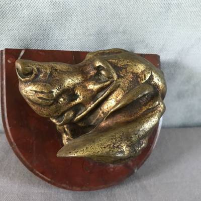 Bronze tête de chien sur socle en marbre d'époque 19 ème