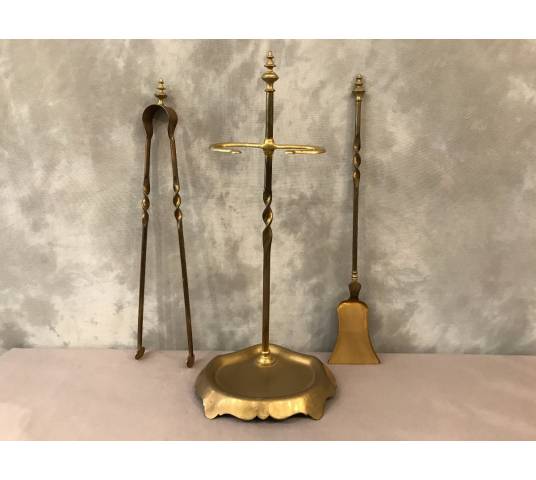 Servant of antique fireplace in vintage brass 19 th Louis Philippe