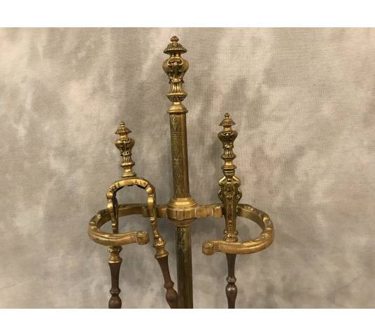 Servant of antique fireplace in bronze and period iron 19 th of the Louis XVI style