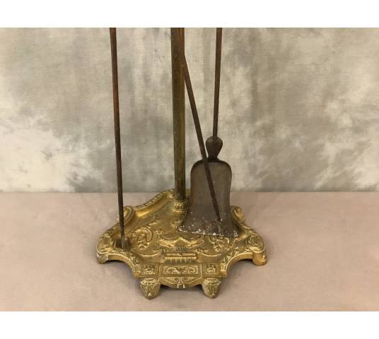 Servant of antique fireplace in bronze and period iron 19 th of the Louis XVI style