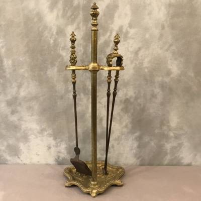 Servant of antique fireplace in bronze and period iron 19 th of the Louis XVI style