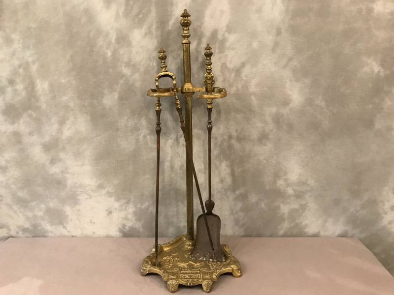 Serviteur de cheminée ancien en bronze et fer d'époque 19 ème de style Louis XVI