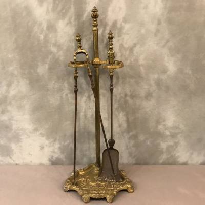 Serviteur de cheminée ancien en bronze et fer d'époque 19 ème de style Louis XVI