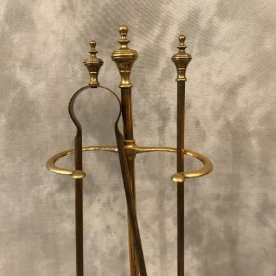 Servant of antique fireplace in vintage brass - 19th.