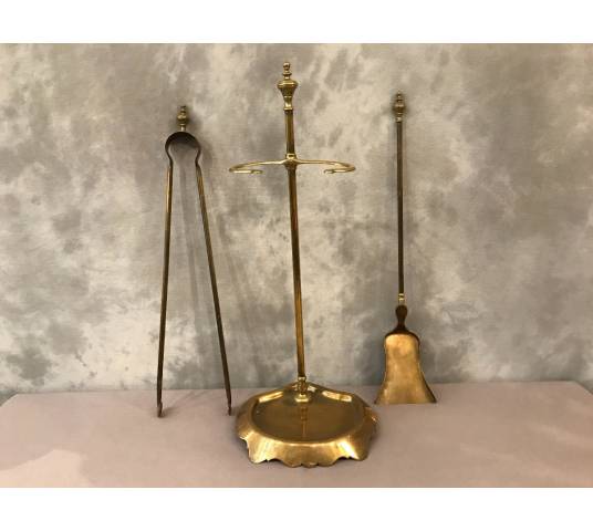 Servant of antique fireplace in vintage brass - 19th.