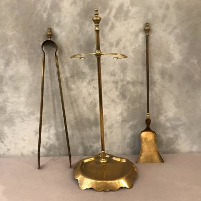 Servant of antique fireplace in vintage brass - 19th.