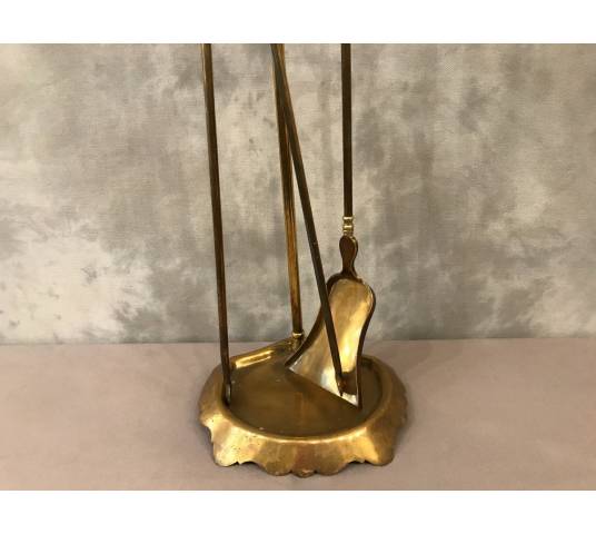 Servant of antique fireplace in vintage brass - 19th.