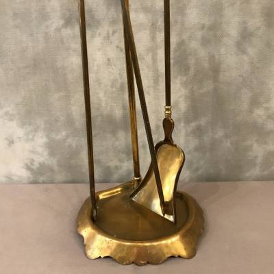 Servant of antique fireplace in vintage brass - 19th.