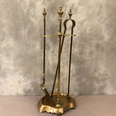 Servant of antique fireplace in vintage brass - 19th.