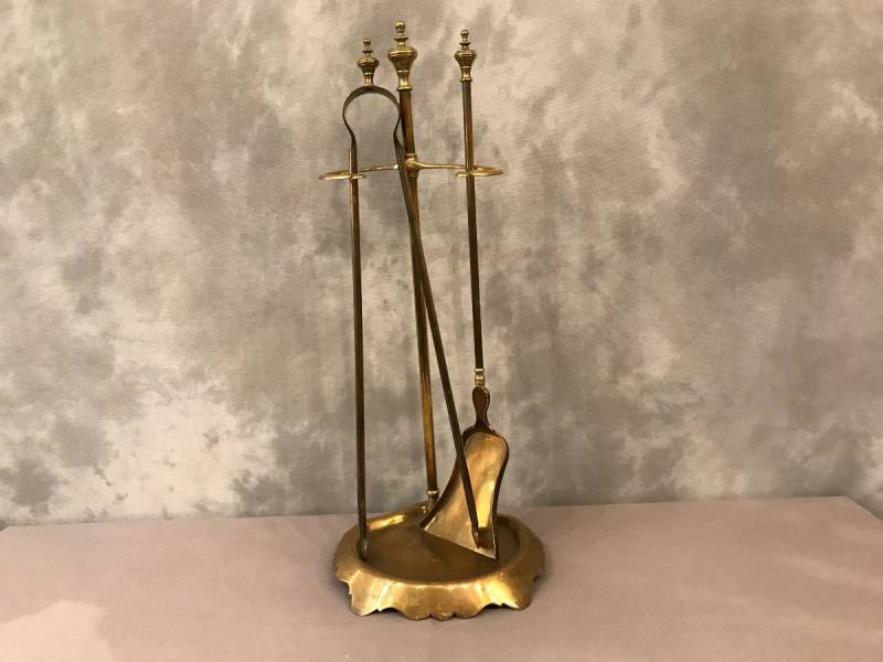 Servant of antique fireplace in vintage brass - 19th.