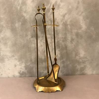 Servant of antique fireplace in vintage brass - 19th.