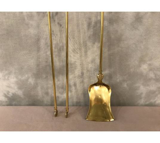 Set of a shovel and an antique brass fireplace insert 19 th