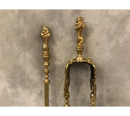 Set of a shovel and a brass chimney rinse and bronze epoch 19-th