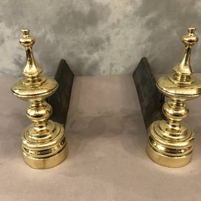 Ancient cast iron and brass Chenets 19 th Louis Philippe