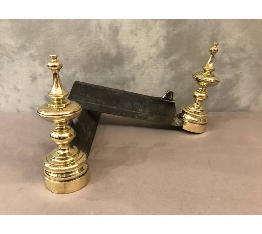 Ancient cast iron and brass Chenets 19 th Louis Philippe