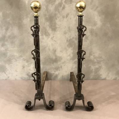 Old fashions of wrought iron and vintage brass ball 18 th