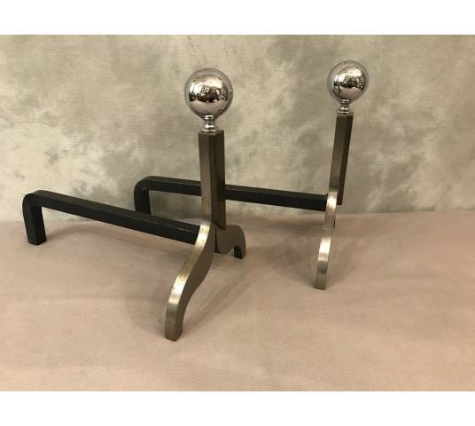 Pair modernist, chrome-plated metal track circa 1970