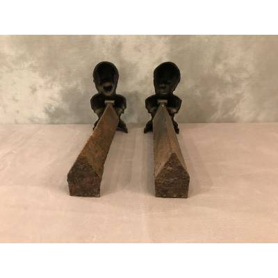 Pair of vintage old iron chenets 19 th