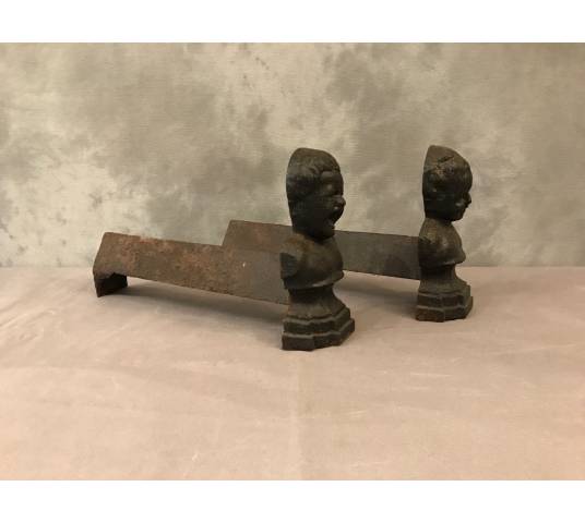 Pair of vintage old iron chenets 19 th