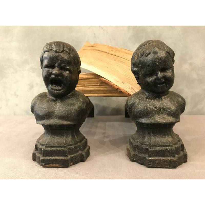 Pair of vintage old iron chenets 19 th