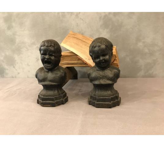 Pair of vintage old iron chenets 19 th