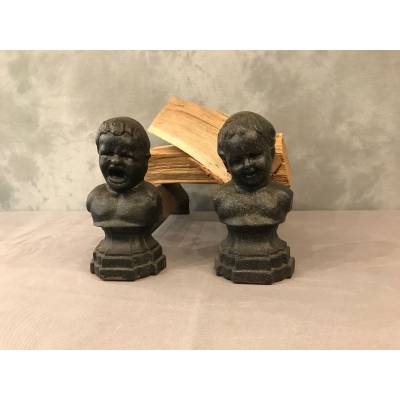 Pair of vintage old iron chenets 19 th