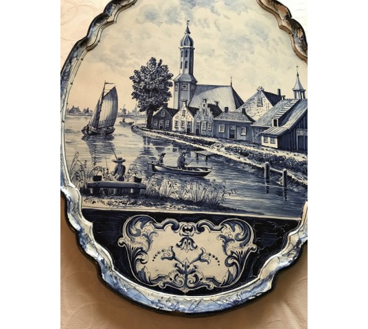 Beautiful large decorative plate in earthenware of epoch 19th painting