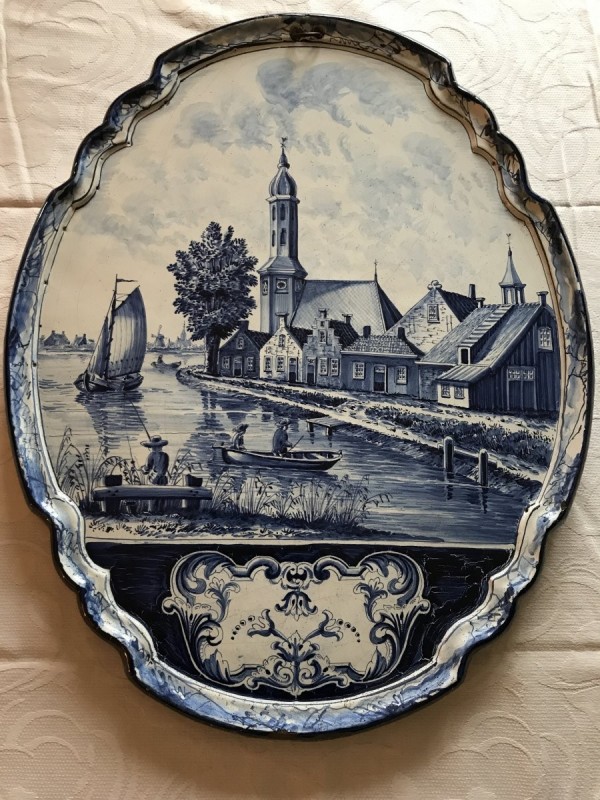 Beautiful large decorative plate in earthenware of epoch 19th painting