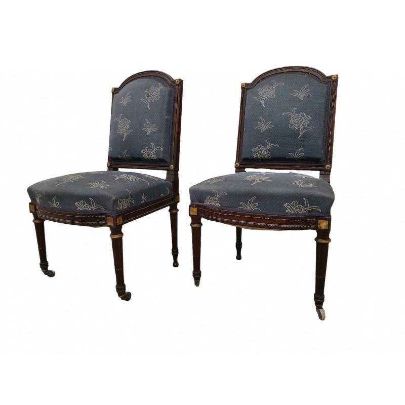 Pair of chairs held in mahogany 19 th Napoleon III Louis XVI