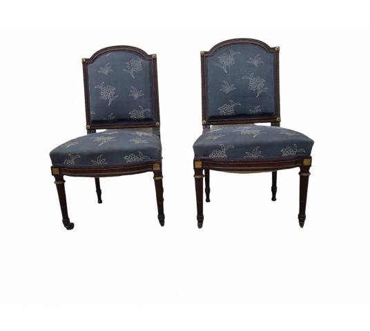 Pair of chairs held in mahogany 19 th Napoleon III Louis XVI