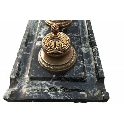 Bronze encrier on vintage green marble 19 th