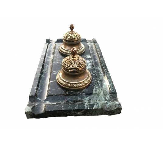 Bronze encrier on vintage green marble 19 th