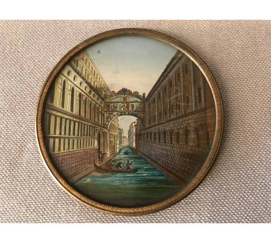 Joli cadre miniature églomisé avec un décor du pont des Soupirs d'époque 18ème