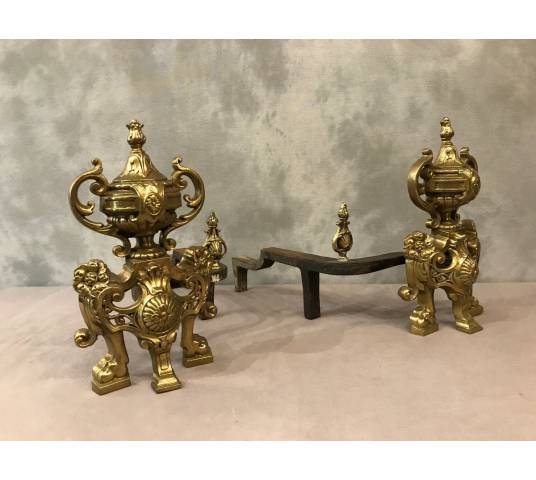 Chenets en bronze d'époque 19 ème de style Napoléon III Baroque