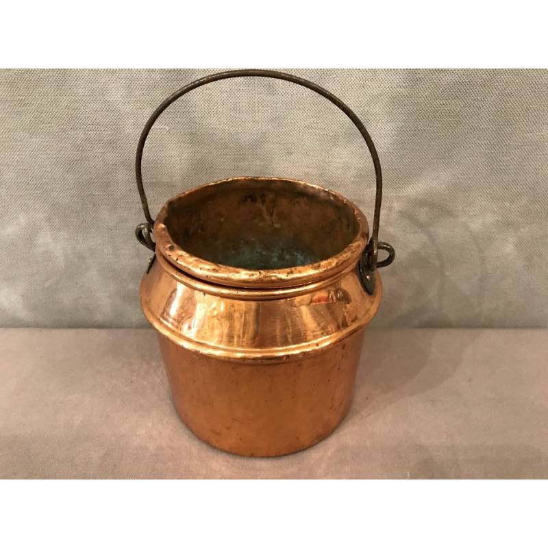 Pot à colle en cuivre d'époque 18 ème avec son bain marie