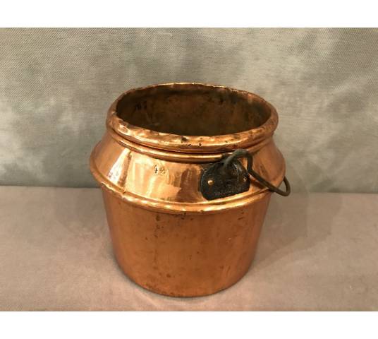 Pot à colle en cuivre d'époque 18 ème avec son bain marie